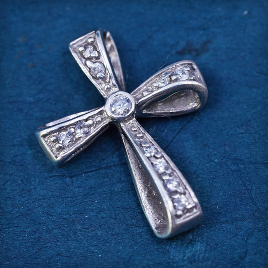 Vintage Sterling silver handmade pendant, 925 cross with cluster cz