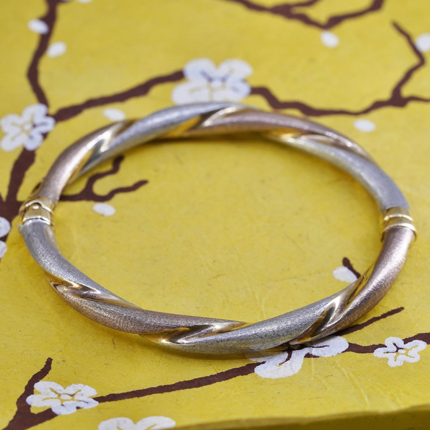 7”, triple tone rose yellow gold Sterling silver bracelet, Italy 925 bangle