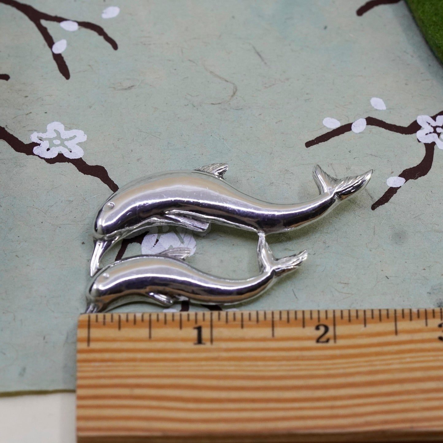 Vintage sterling silver handmade pendant, Mexico 925 Dolphins