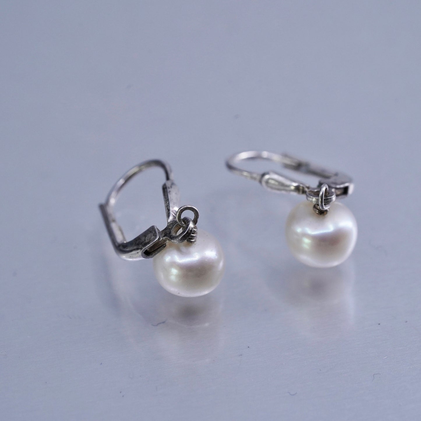 Vintage Sterling 925 silver earrings, dangle with pearl