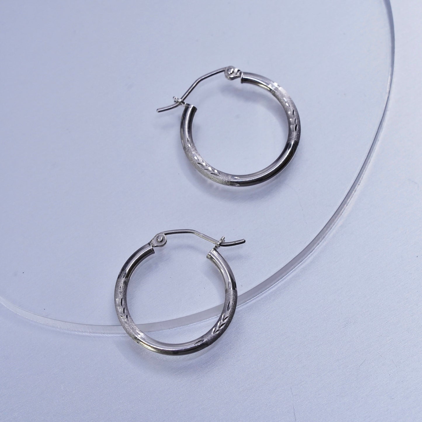 0.75”, vintage Sterling silver handmade earrings, textured 925 hoops