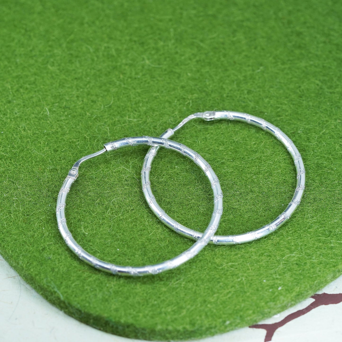 1.75", sterling silver loop earrings, textured minimalist primitive hoops