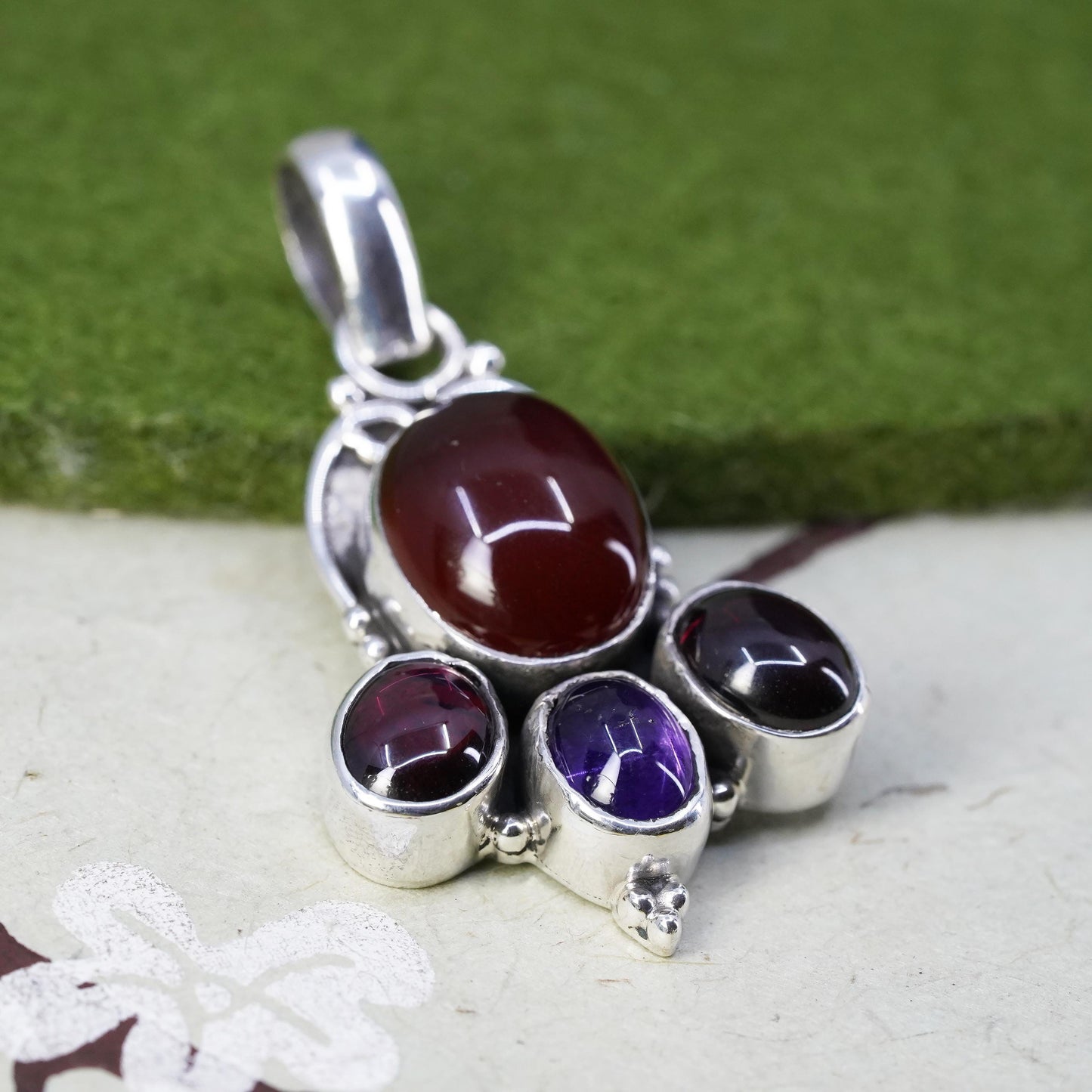 Vintage Mexican sterling silver 925 handmade pendant with carnelian amethyst