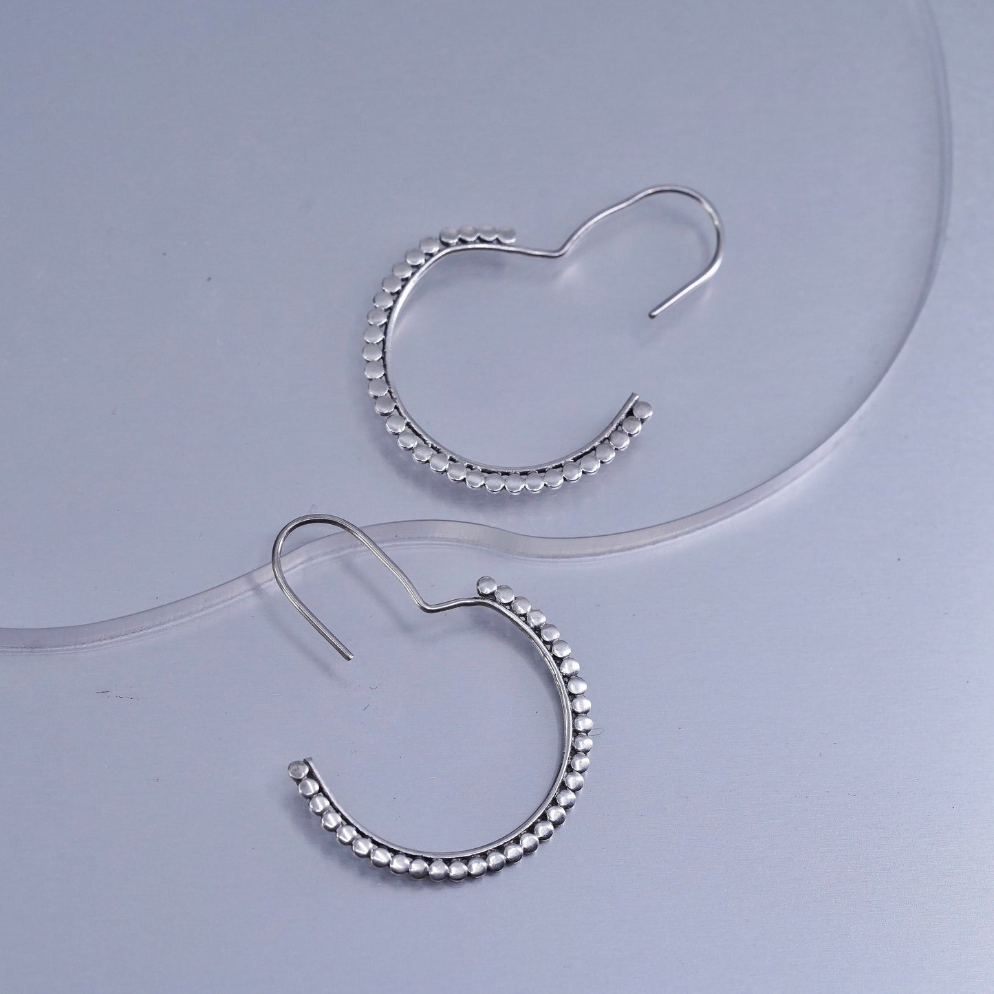 1.25” Vintage Sterling 925 silver handmade circle earrings with beads