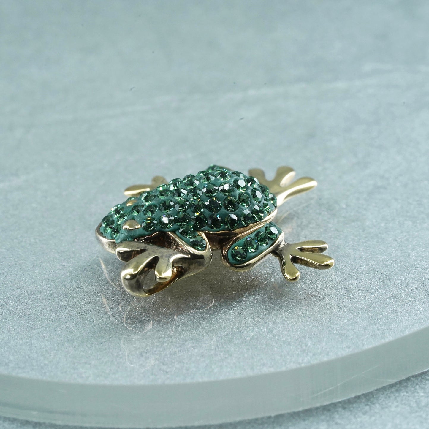 vintage Sterling silver handmade charm, 925 frog pendant with cluster crystal