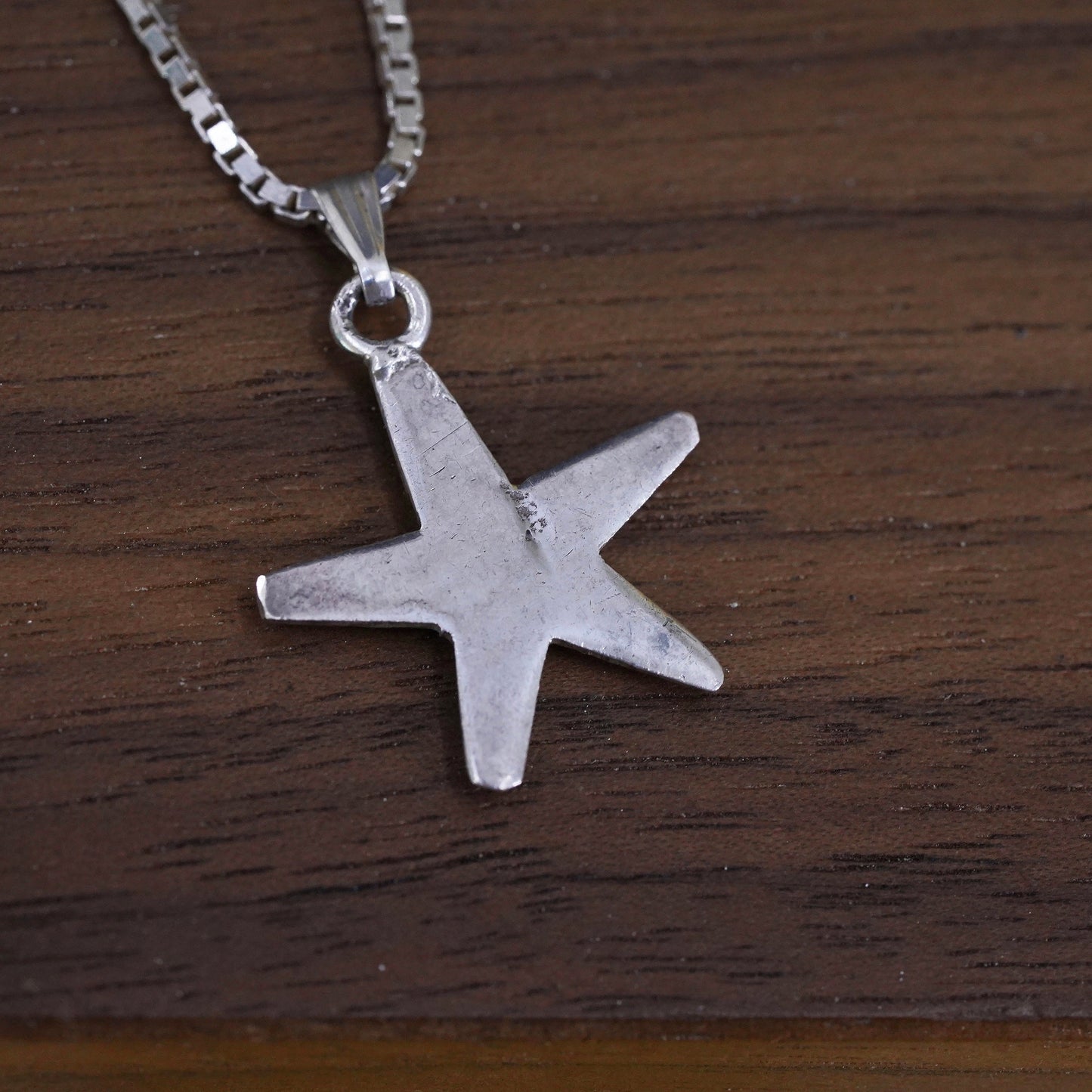 24”, Italian sterling silver box chain necklace with 925 star, starfish pendant