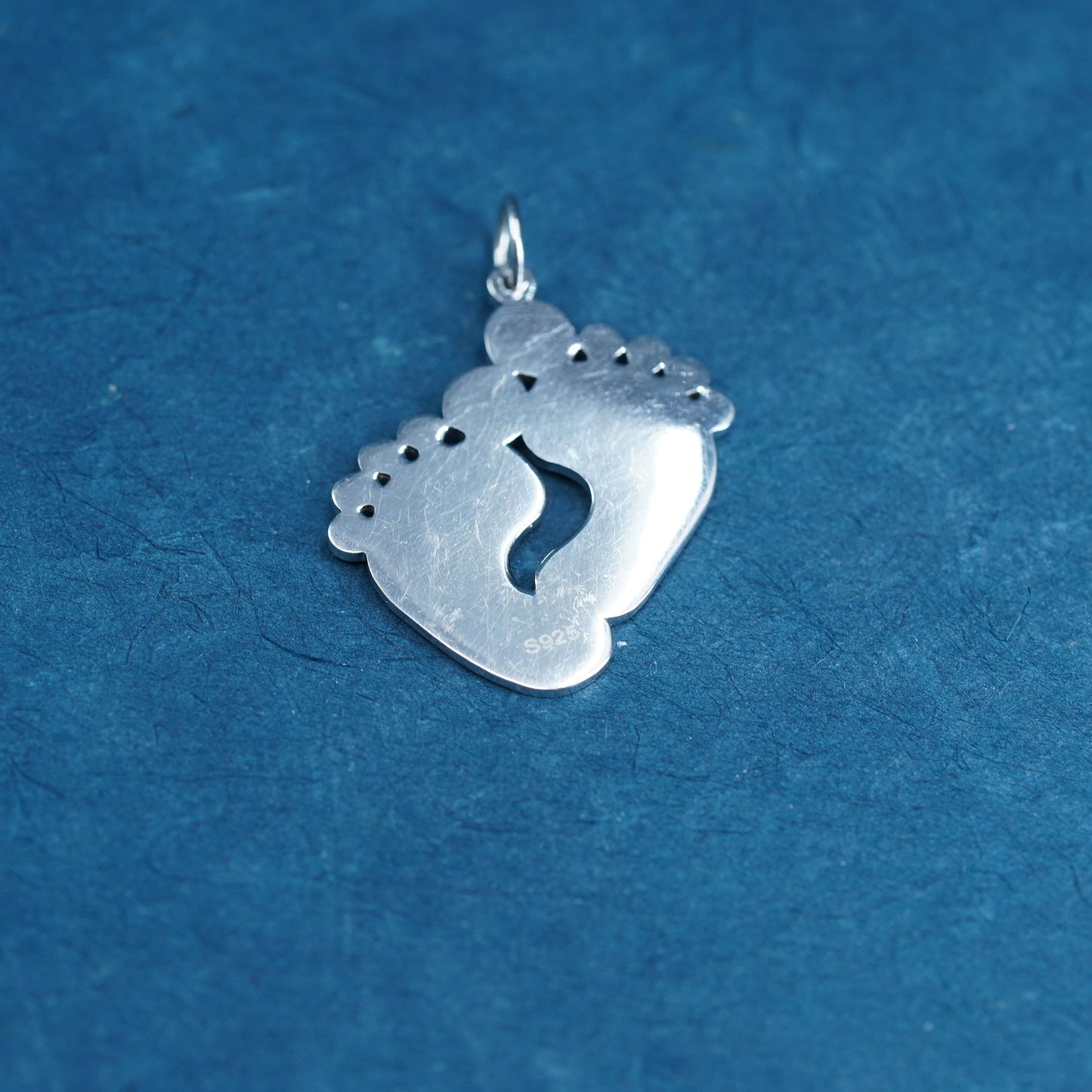 Sterling silver handmade pendant, 925 baby footprint charm engraved Nora Yandel