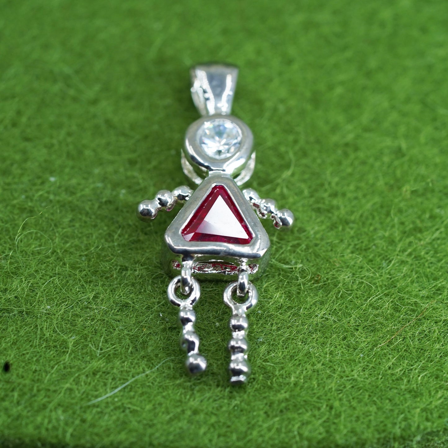 Vintage sterling 925 silver birthstone pendant with ruby girl figure charm