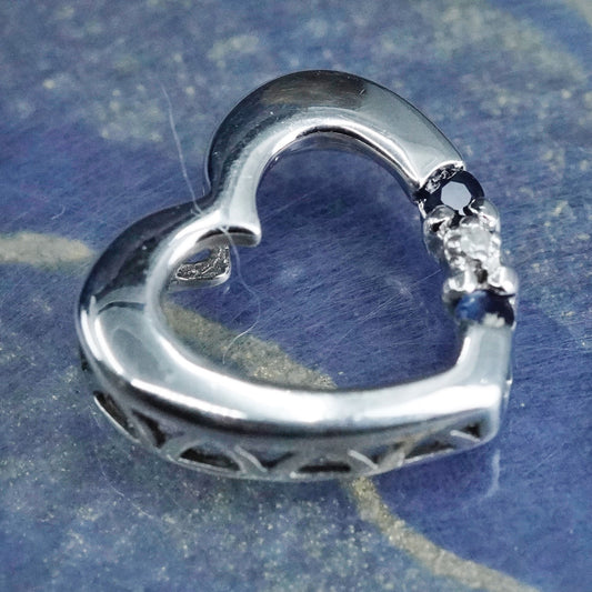 Vintage Sterling silver pendant, 925 heart w/ cluster genuine diamond sapphire