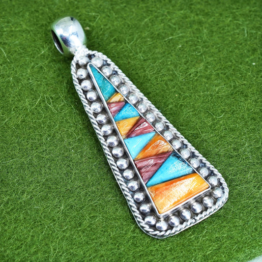 mexico Sterling 925 silver handmade triangular pendant with turquoise agate