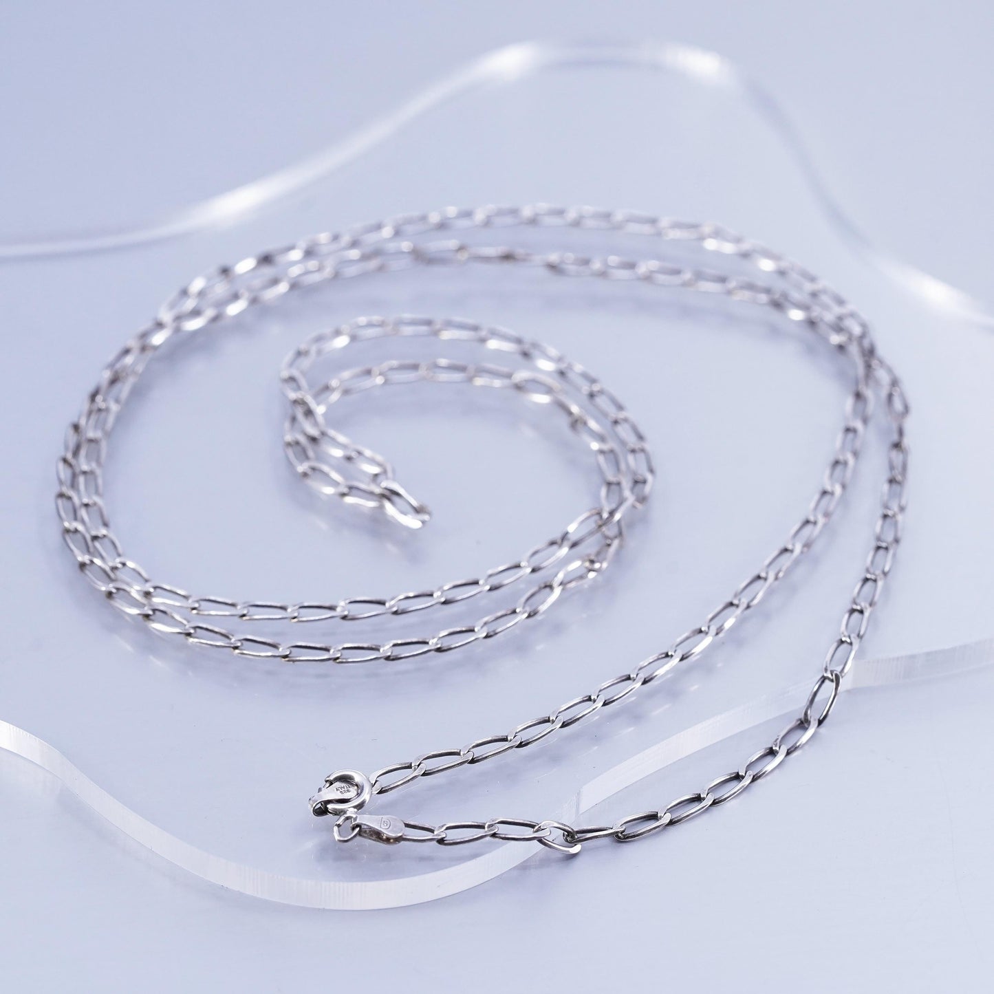 38” 4mm, vintage Sterling 925 silver handmade curb chain necklace