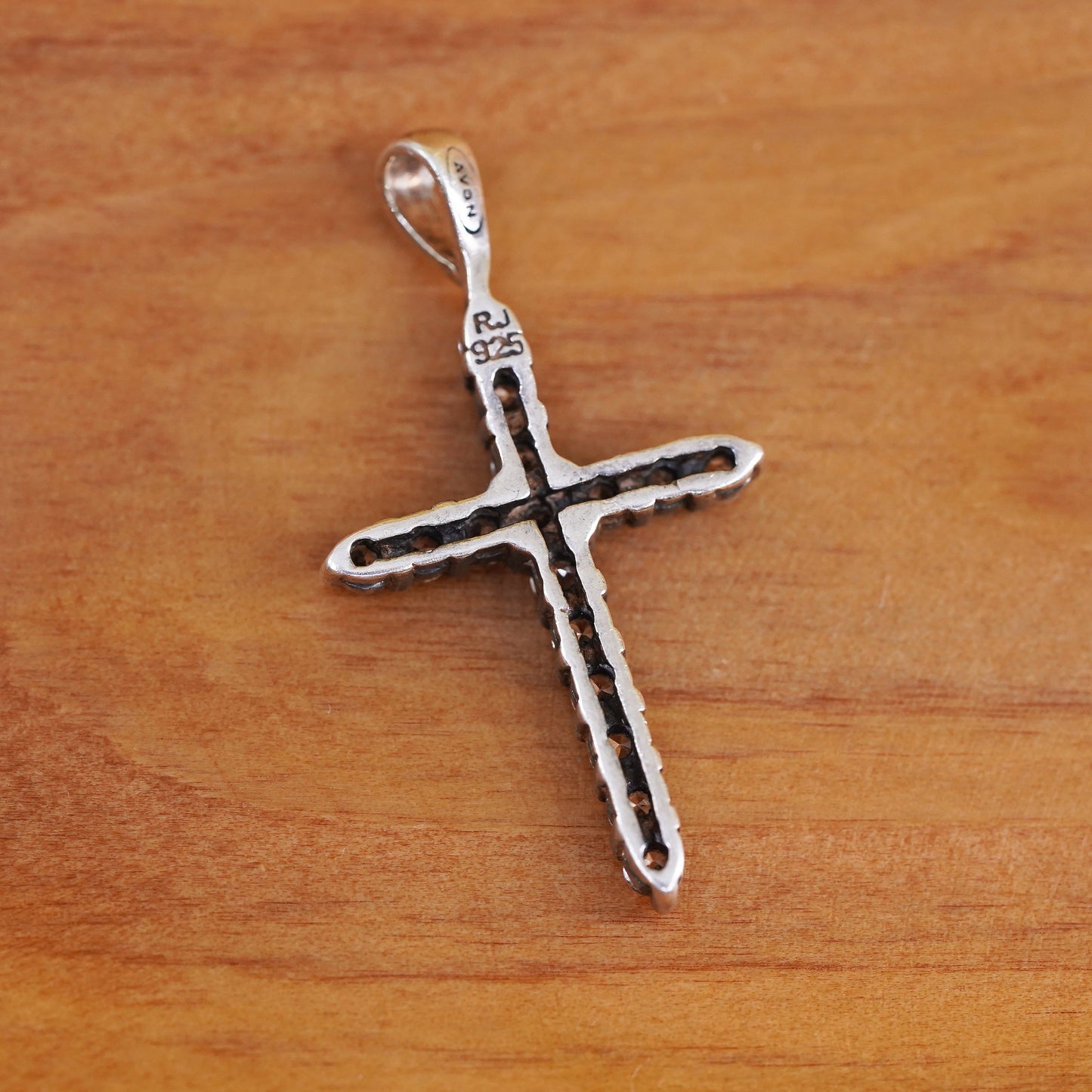 Vintage Sterling silver handmade pendant, 925 cross with Cz inlay, Christian