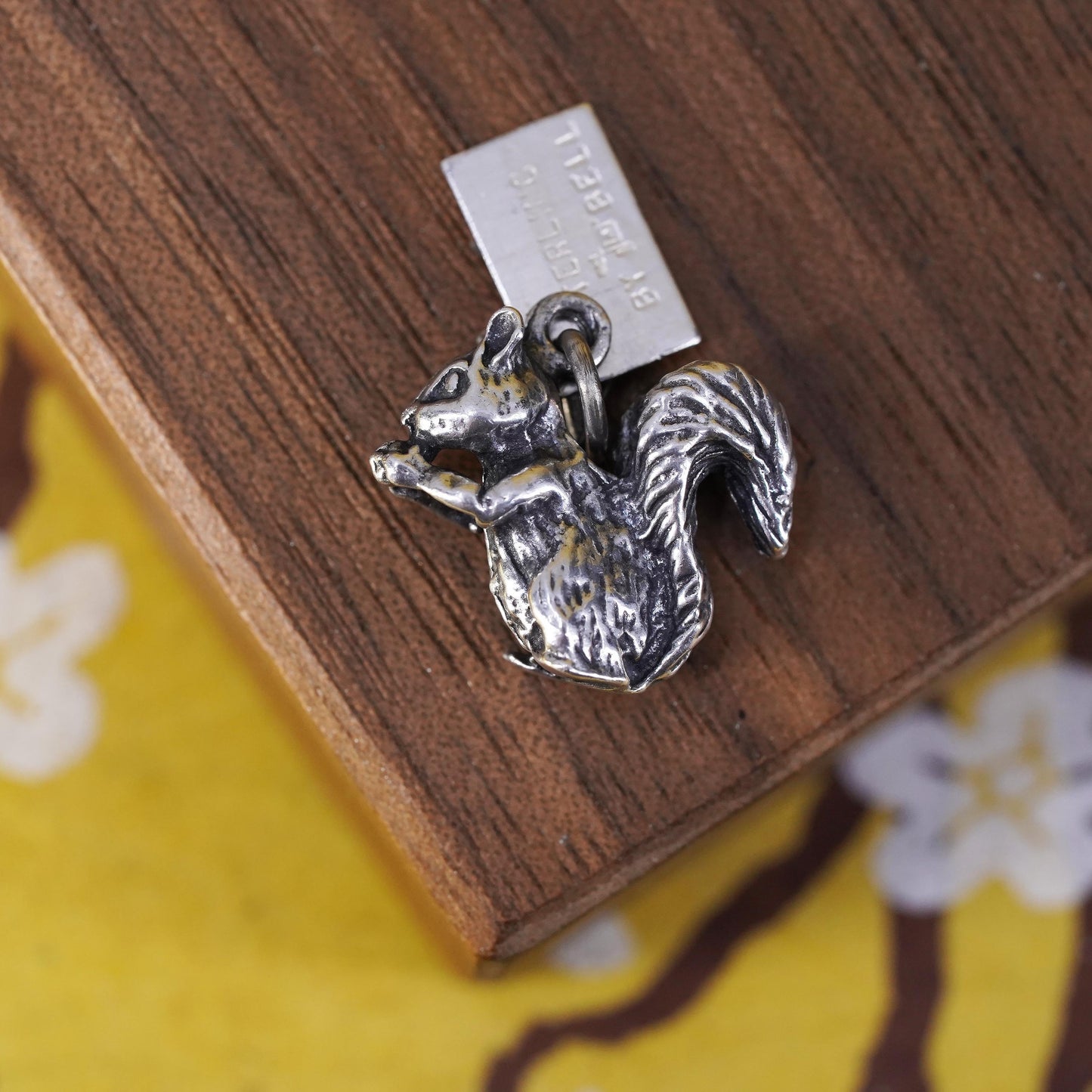 Vintage world traveler Sterling silver handmade pendant, 925 squirrel charm