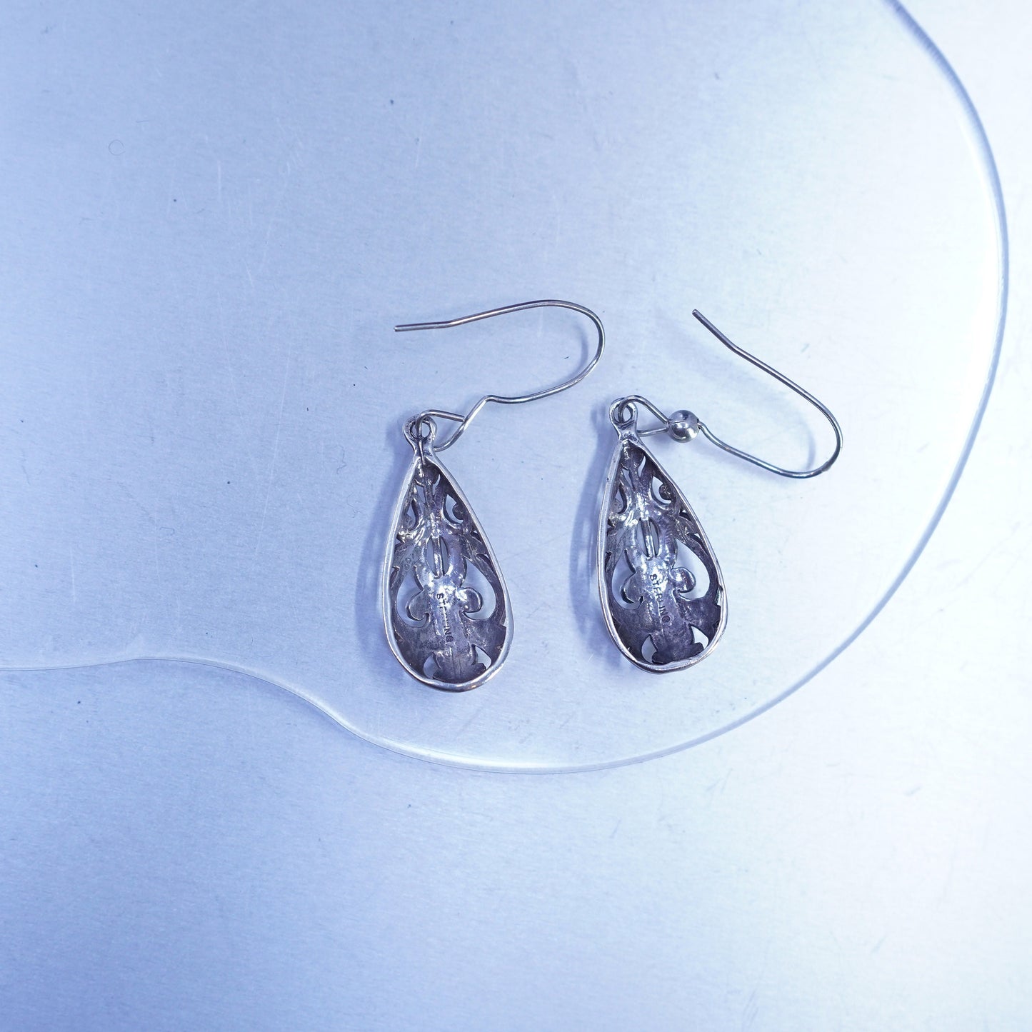 Vintage Sterling 925 silver filigree teardrop earrings