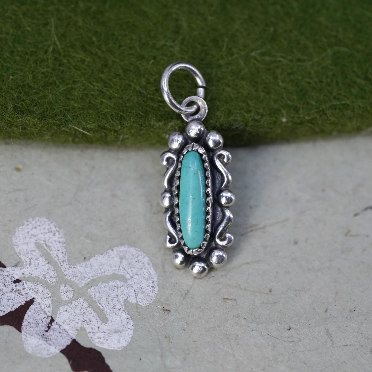 Southwestern sterling 925 silver handmade turquoise charm pendant with beads