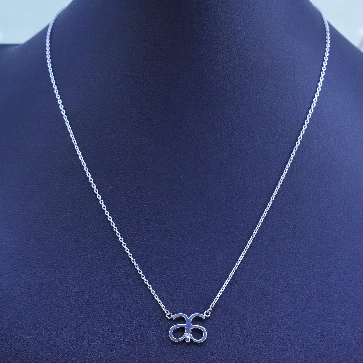 16”, Sterling silver necklace, 925 circle chain with double a pendant diamond