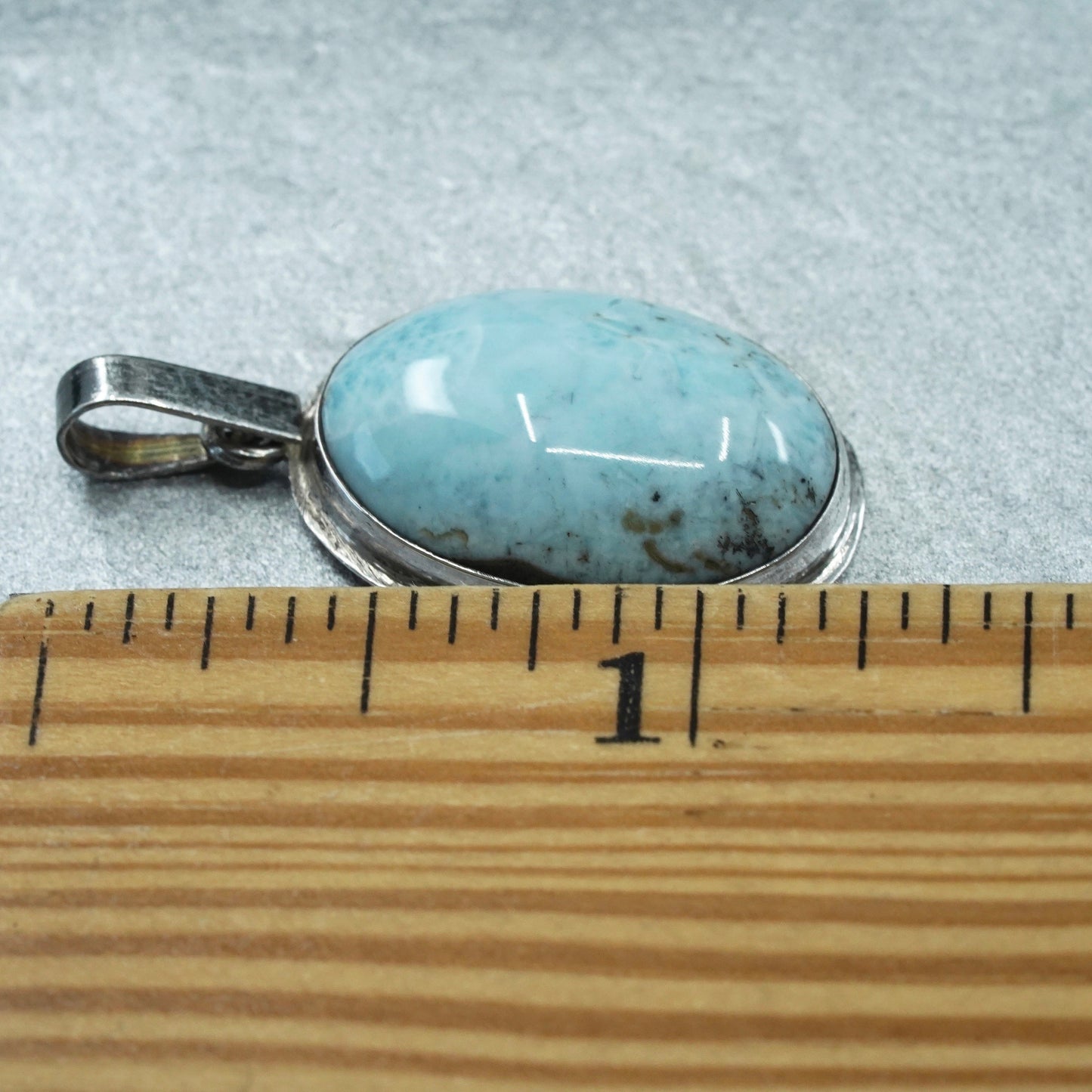 vintage sterling 950 silver handmade pendant with oval Larimar