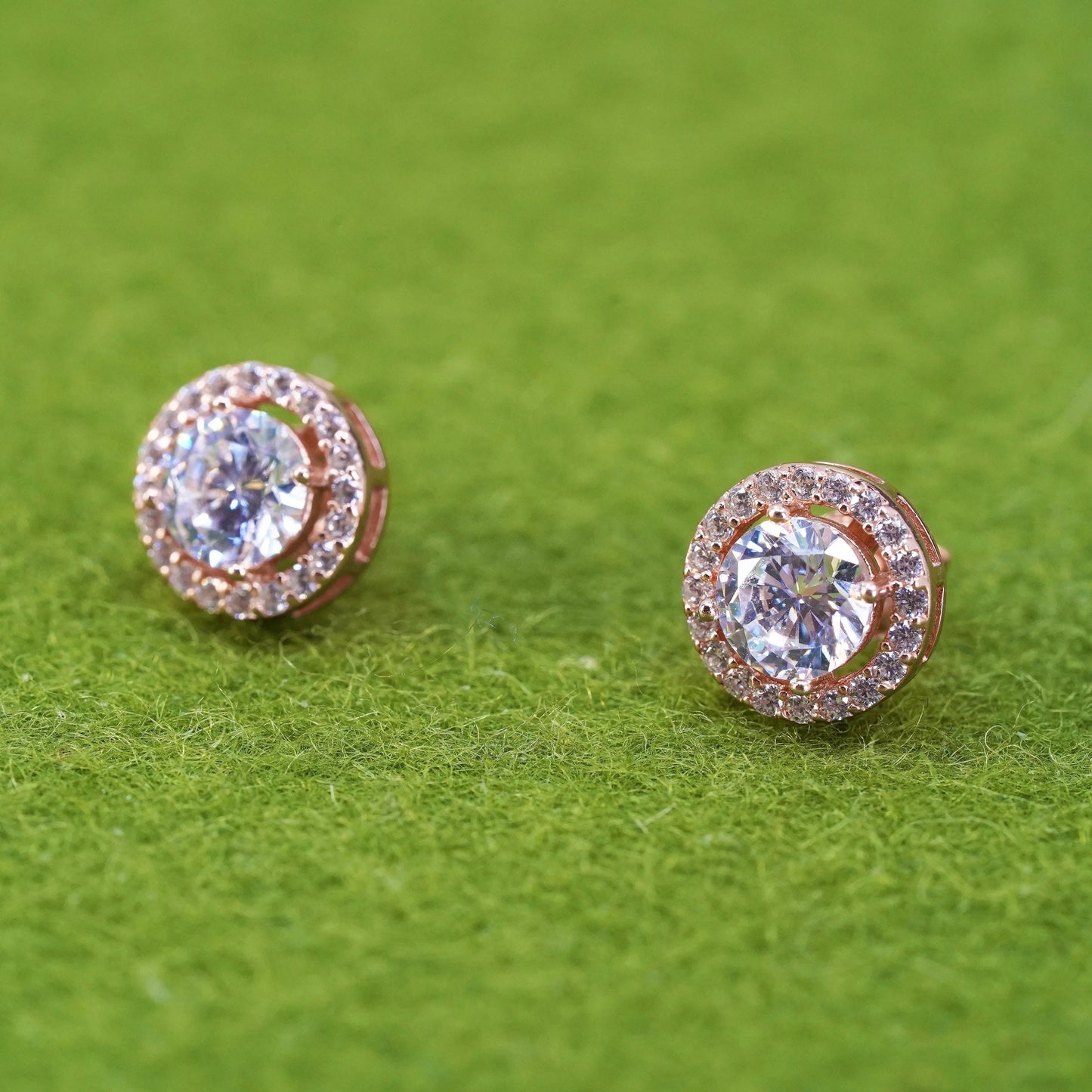 Vintage rose gold over sterling 925 silver circle cz studs, minimalist earrings