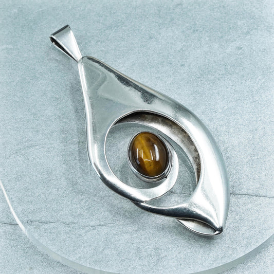 vintage Modern sterling 925 silver handmade pendant with golden tigers eye