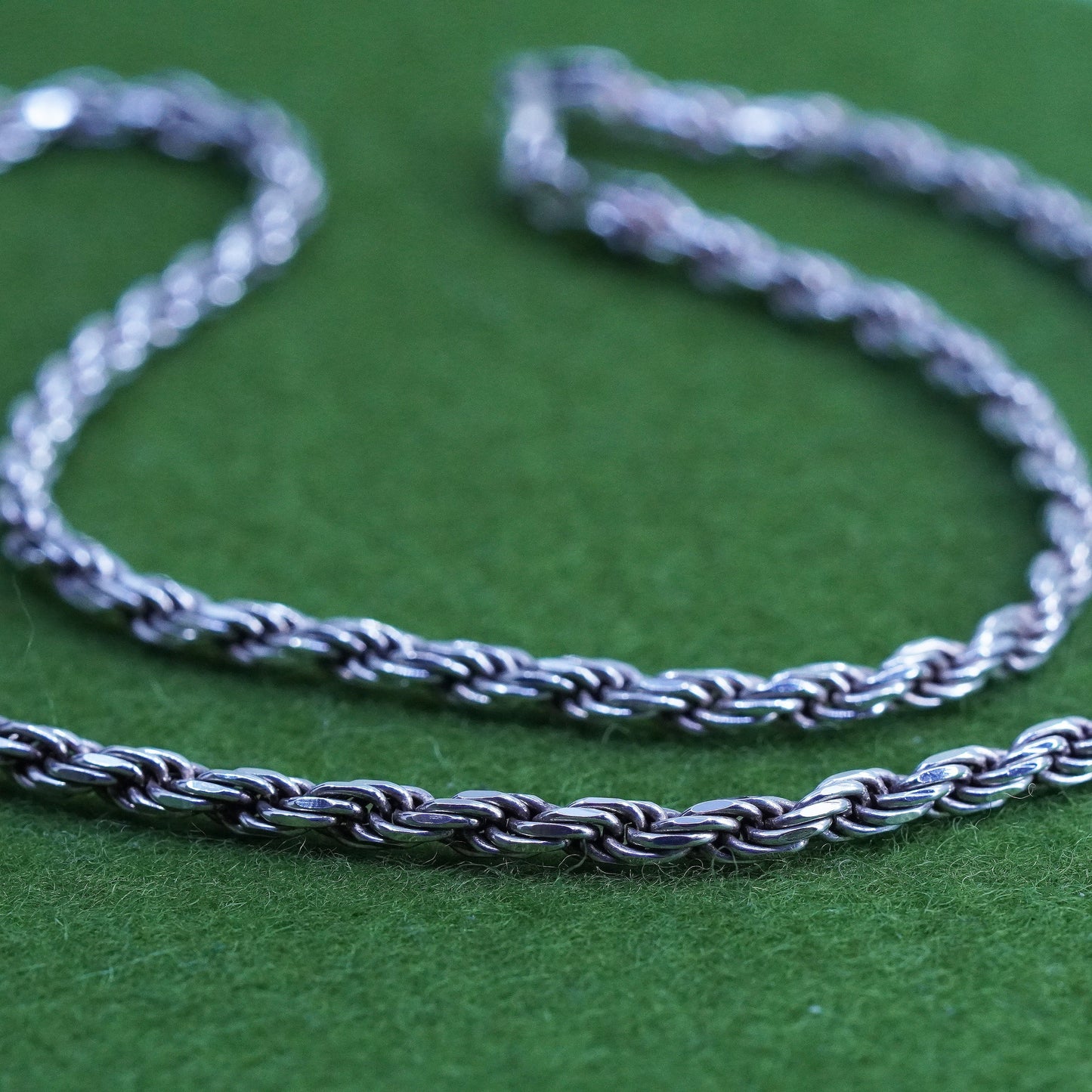 20”, 4mm, vintage Sterling silver necklace, 925 diamond rope chain