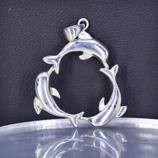 Vintage Sterling silver handmade 925 dolphin charm pendant