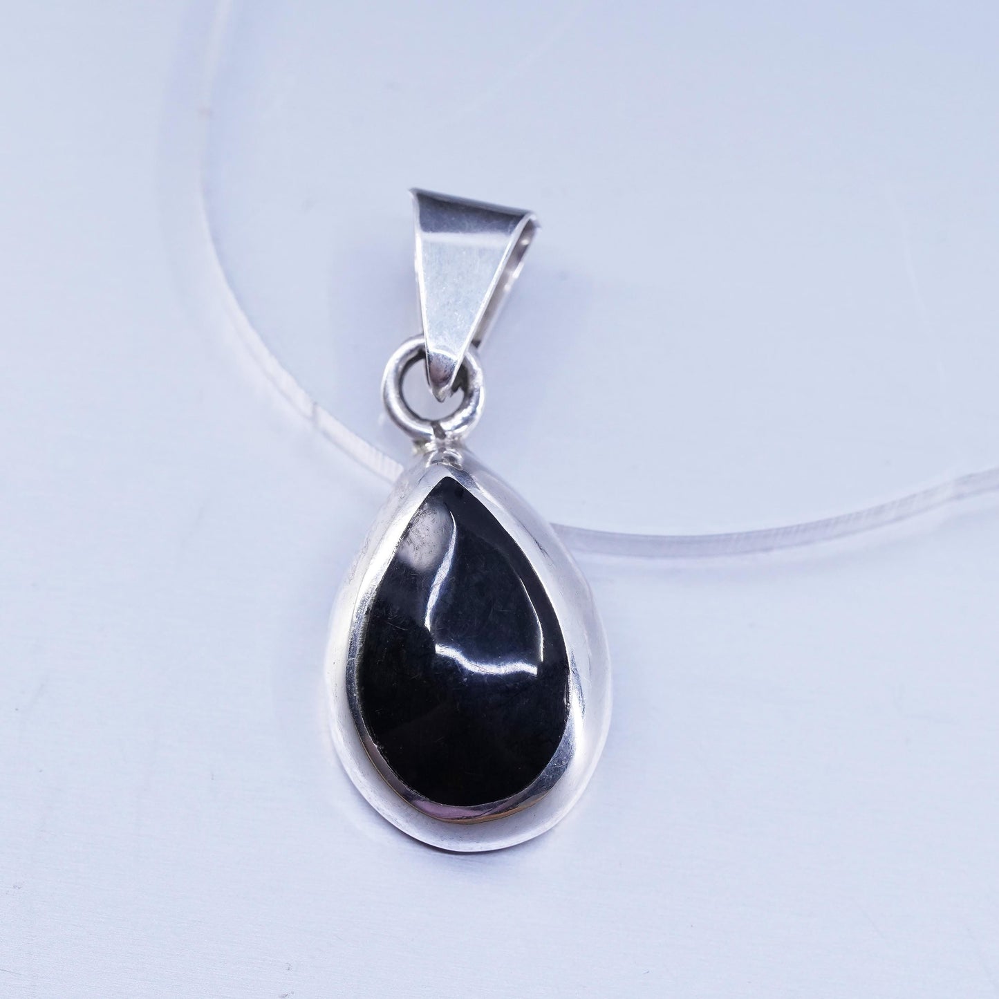 Vintage Mexican Sterling silver handmade charm, 925 teardrop pendant with onyx