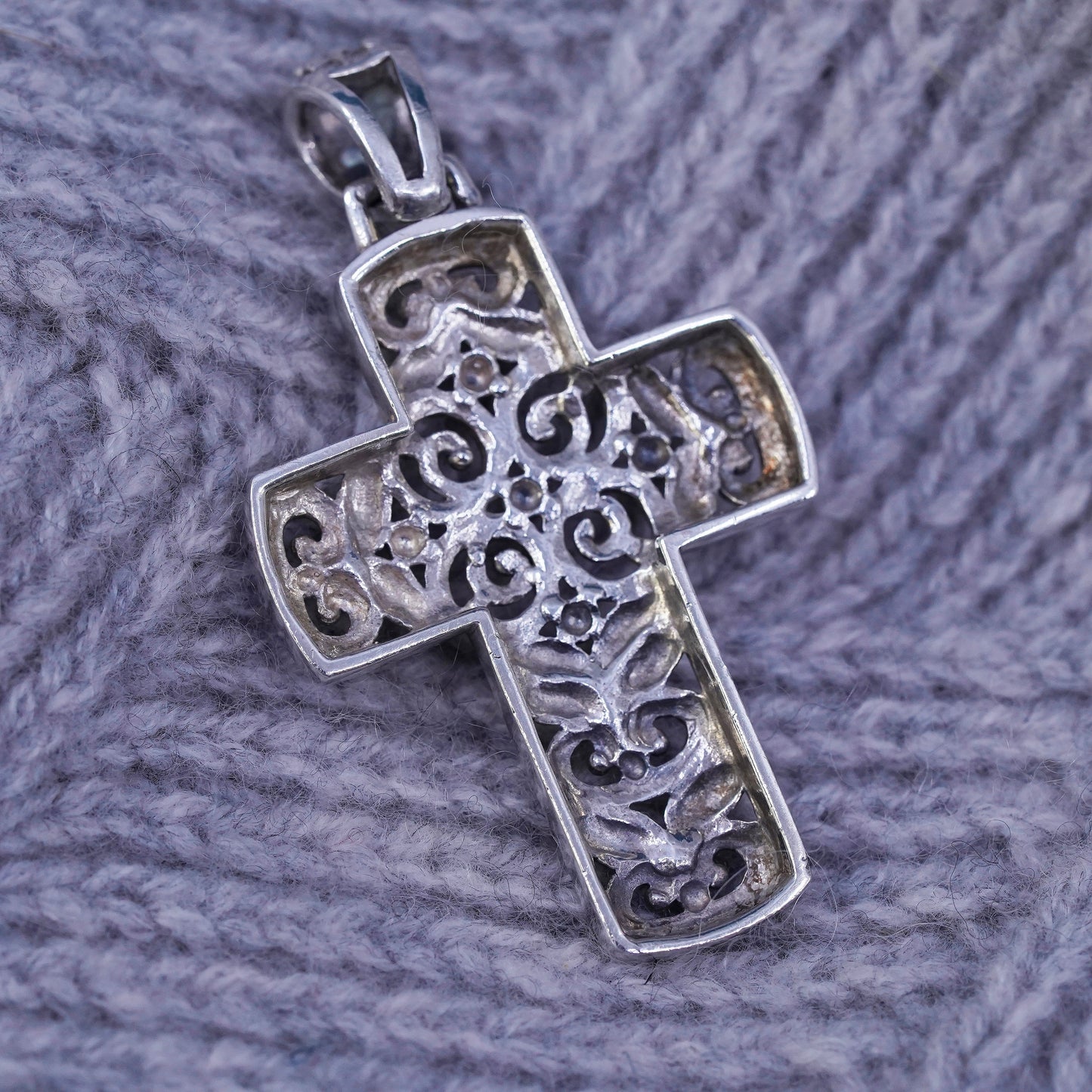 Vintage Sterling silver handmade pendant, 925 filigree cross charm