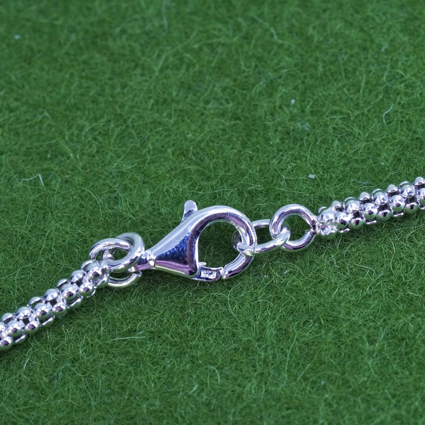18", Vintage sterling silver necklace, popcorn chain ruby heart pendant diamond