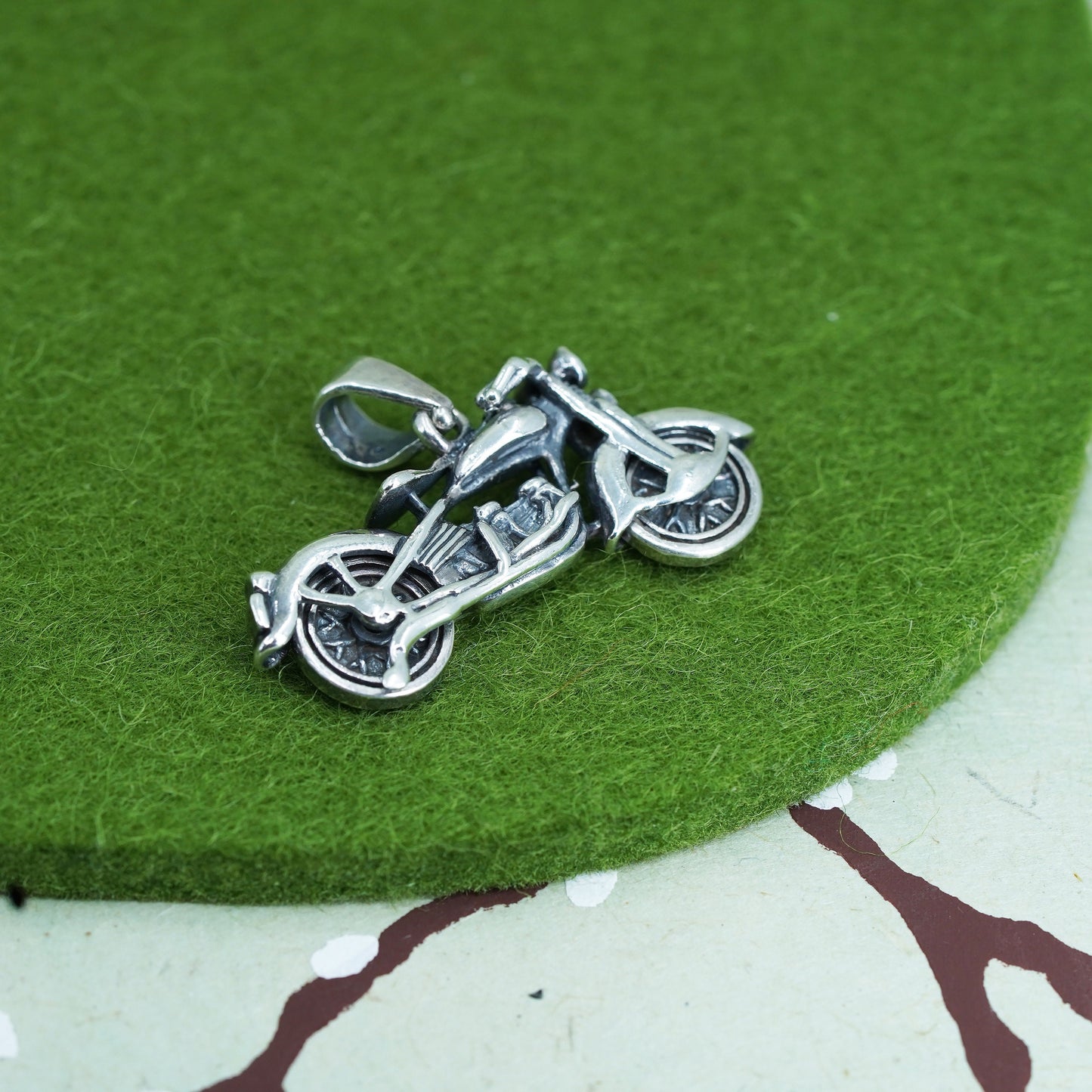 Vintage shube Sterling silver handmade pendant, 925 motorcycles bike Bicycle