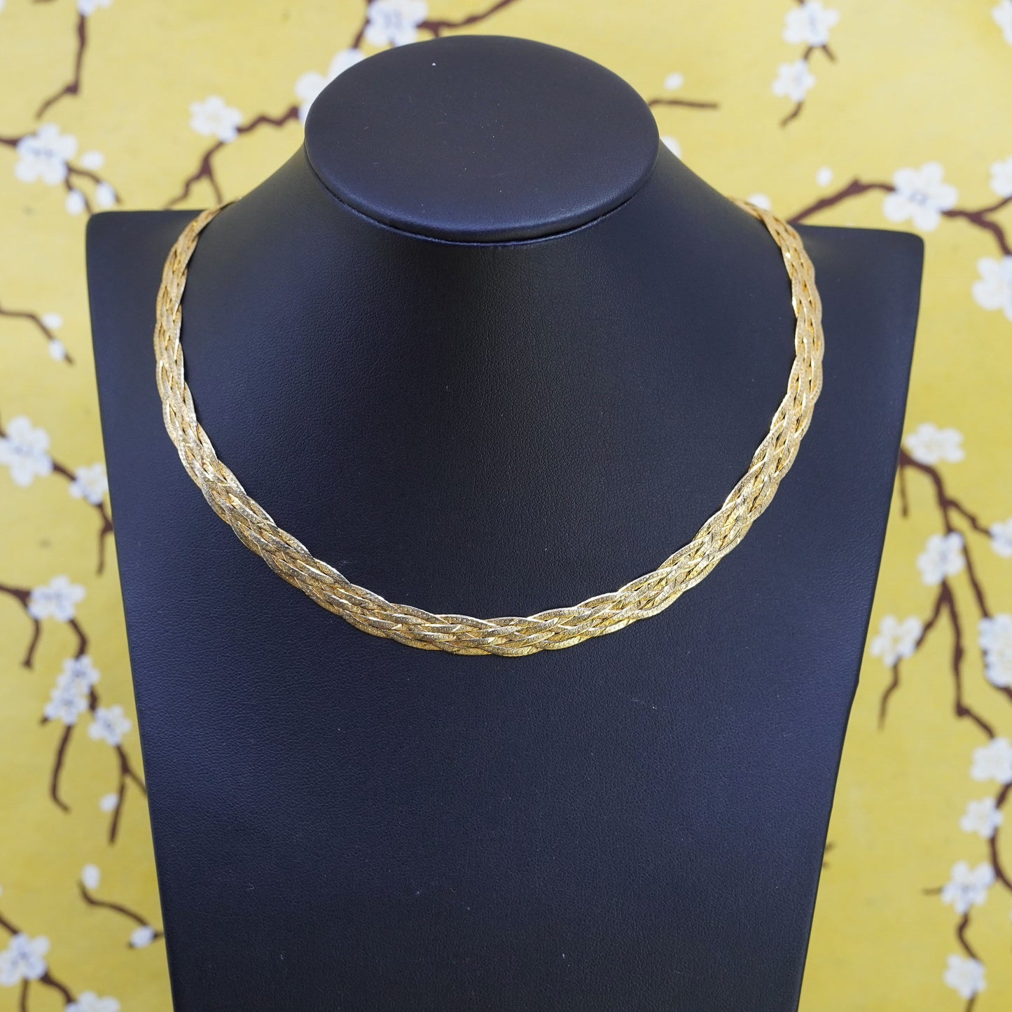 17”, vermeil gold over Sterling silver necklace, 925 woven herringbone chain