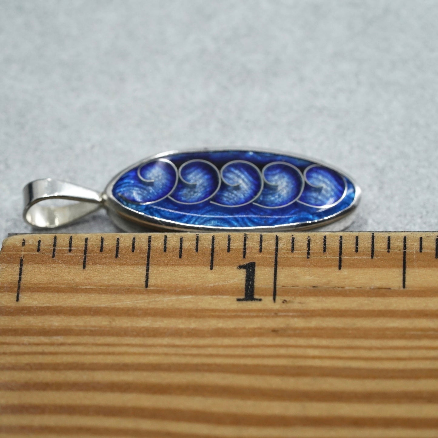 Vintage sterling 925 silver handmade blue enamel tag pendant