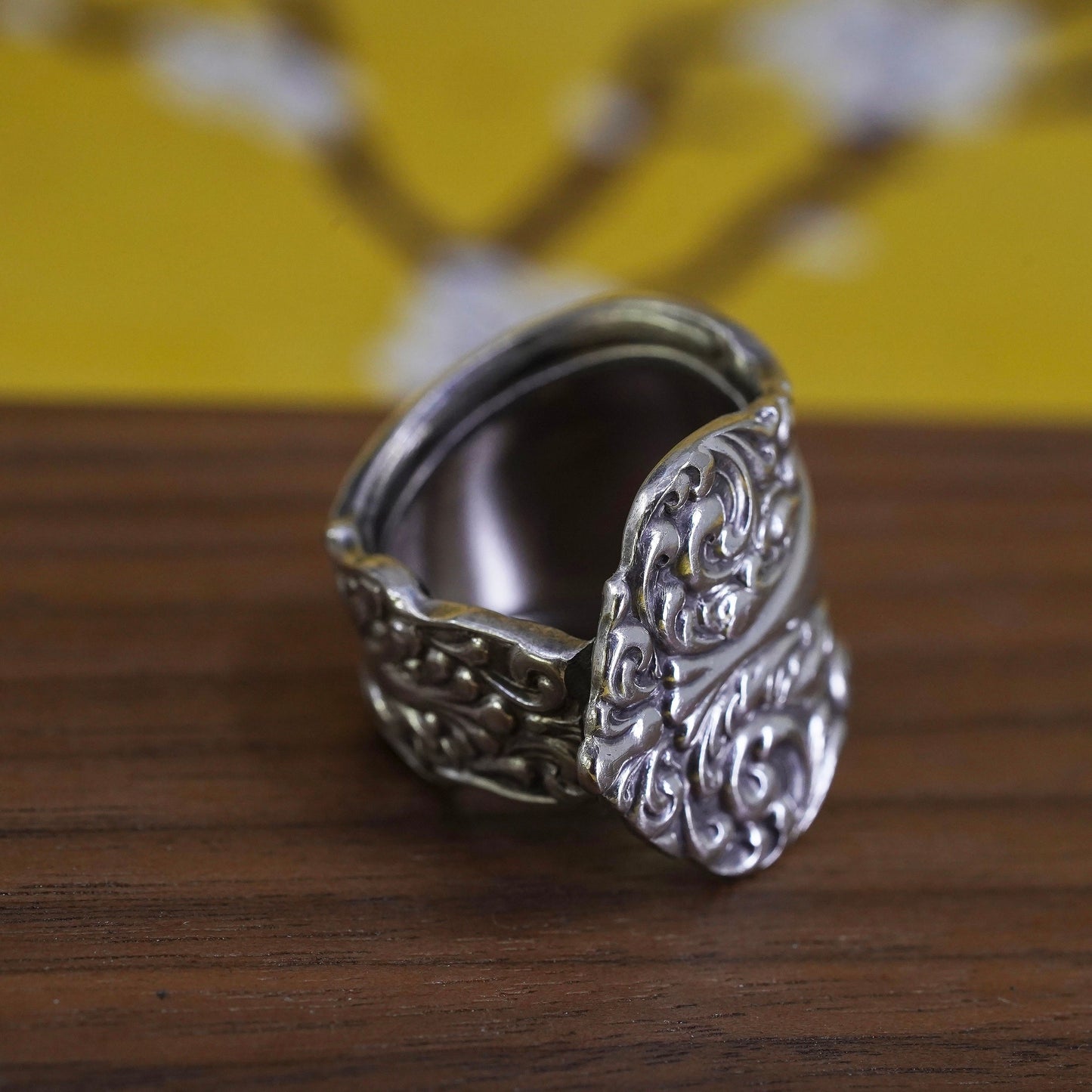 Size 7, vintage silver tone handmade spoon ring