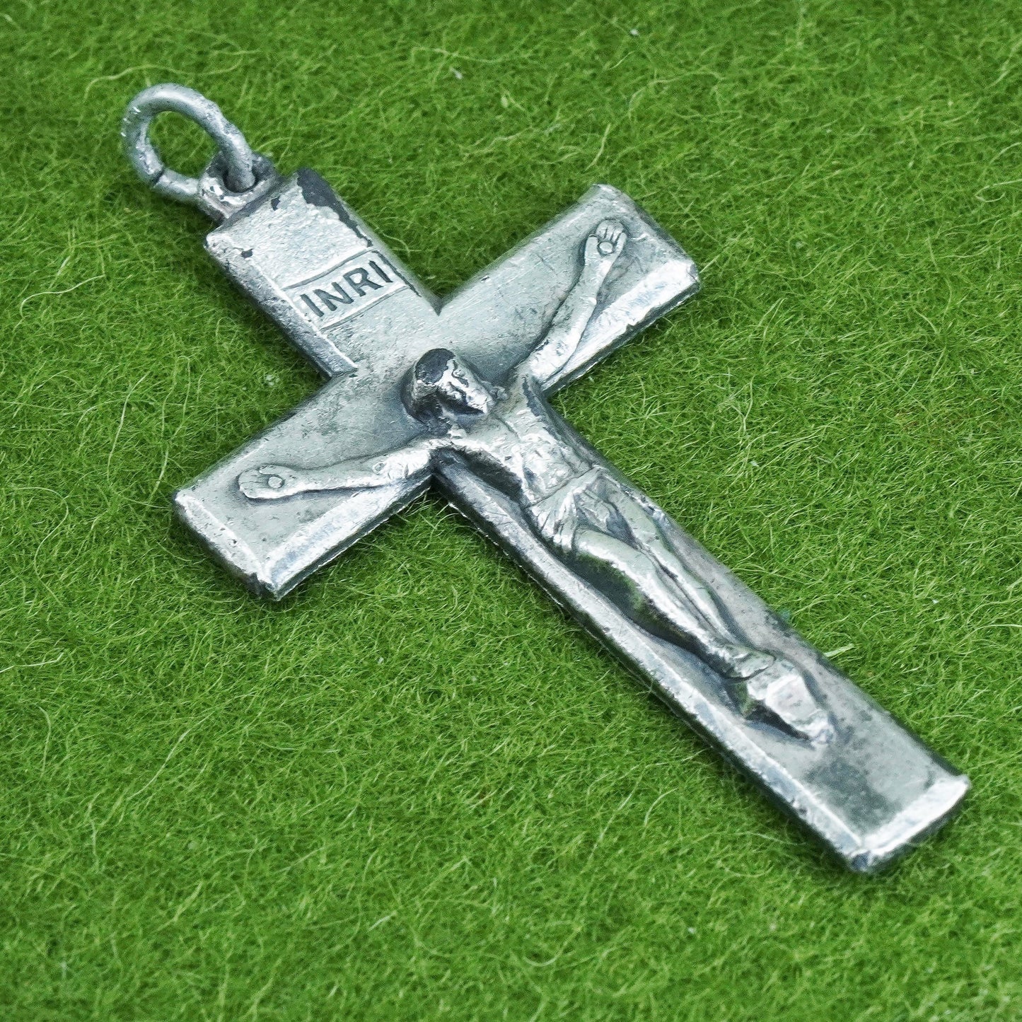 Vintage INRI Sterling silver filigree pendant, 925 cross charm with Jesus