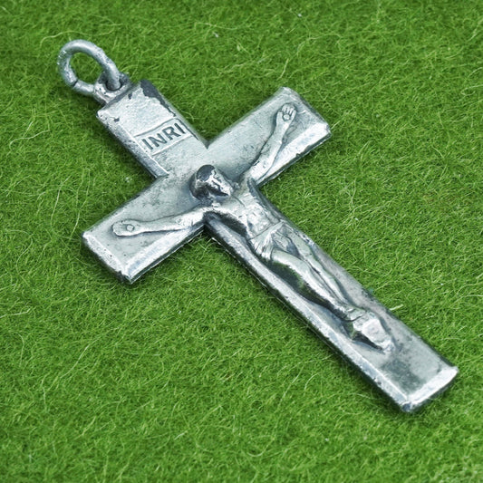 Vintage INRI Sterling silver filigree pendant, 925 cross charm with Jesus