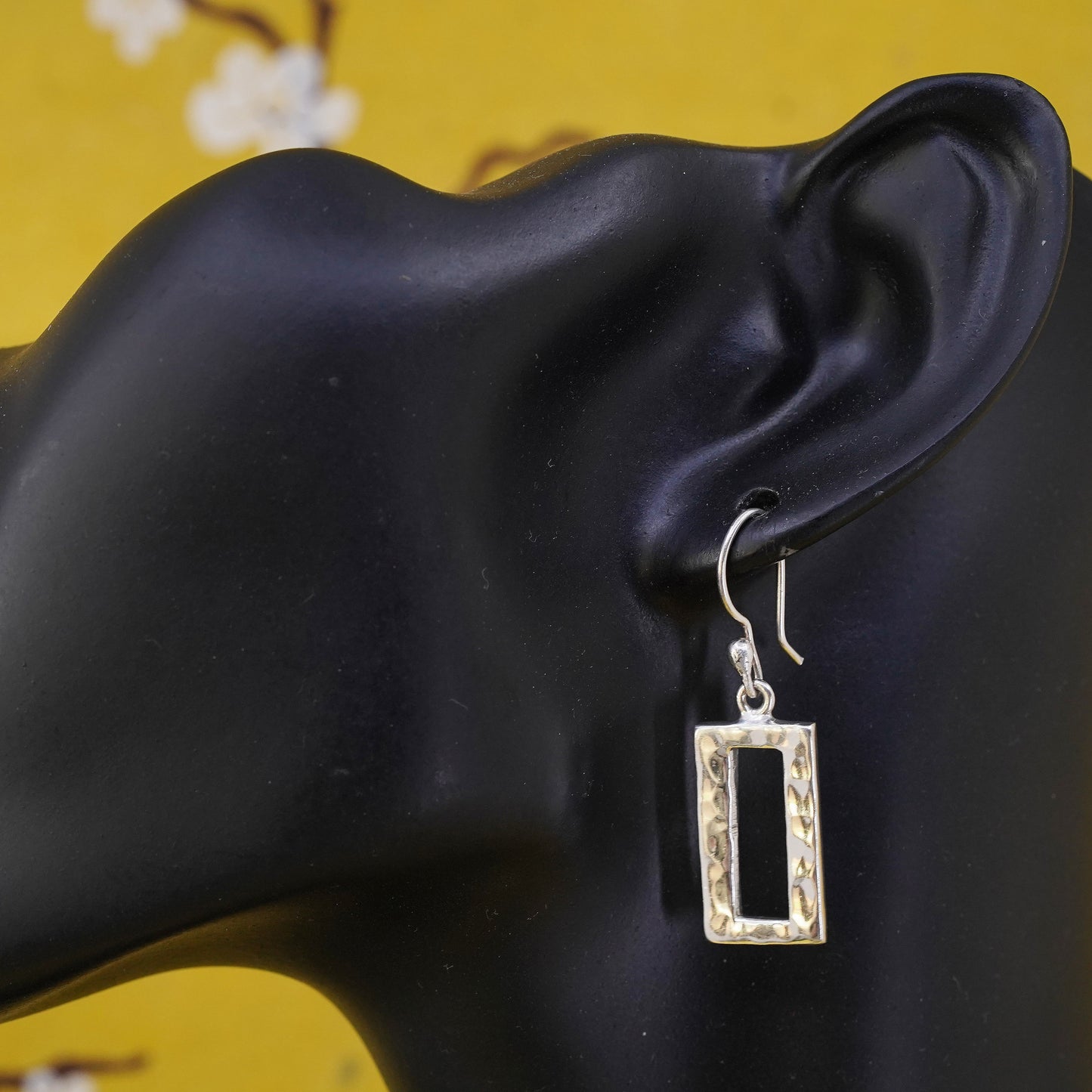 Mexico Sterling silver handmade earrings, 925 Hammered rectangular dangles