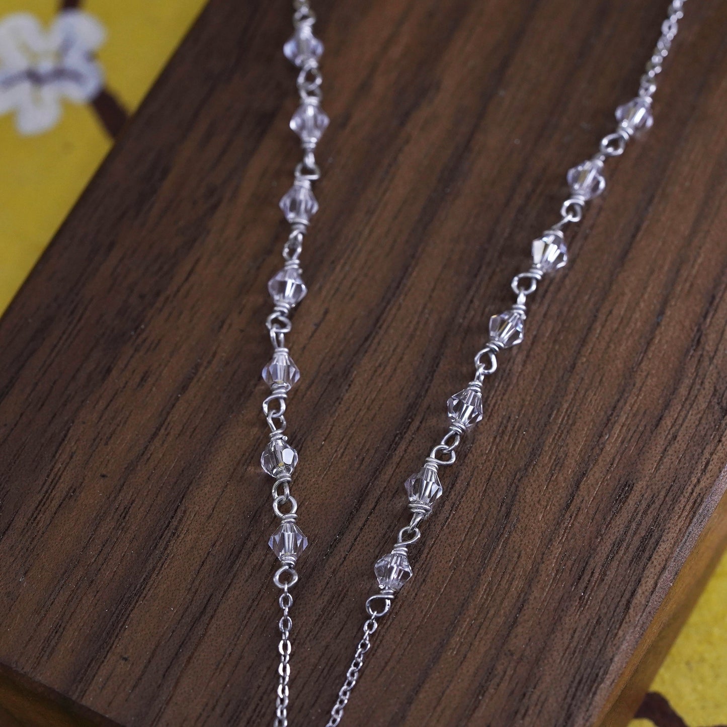 16+2", Sterling silver necklace, 925 circle chain with crystal bead pendant