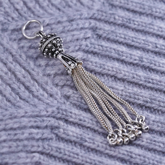 Sterling silver handmade pendant, 925 filigree bead ball with fringe dangles