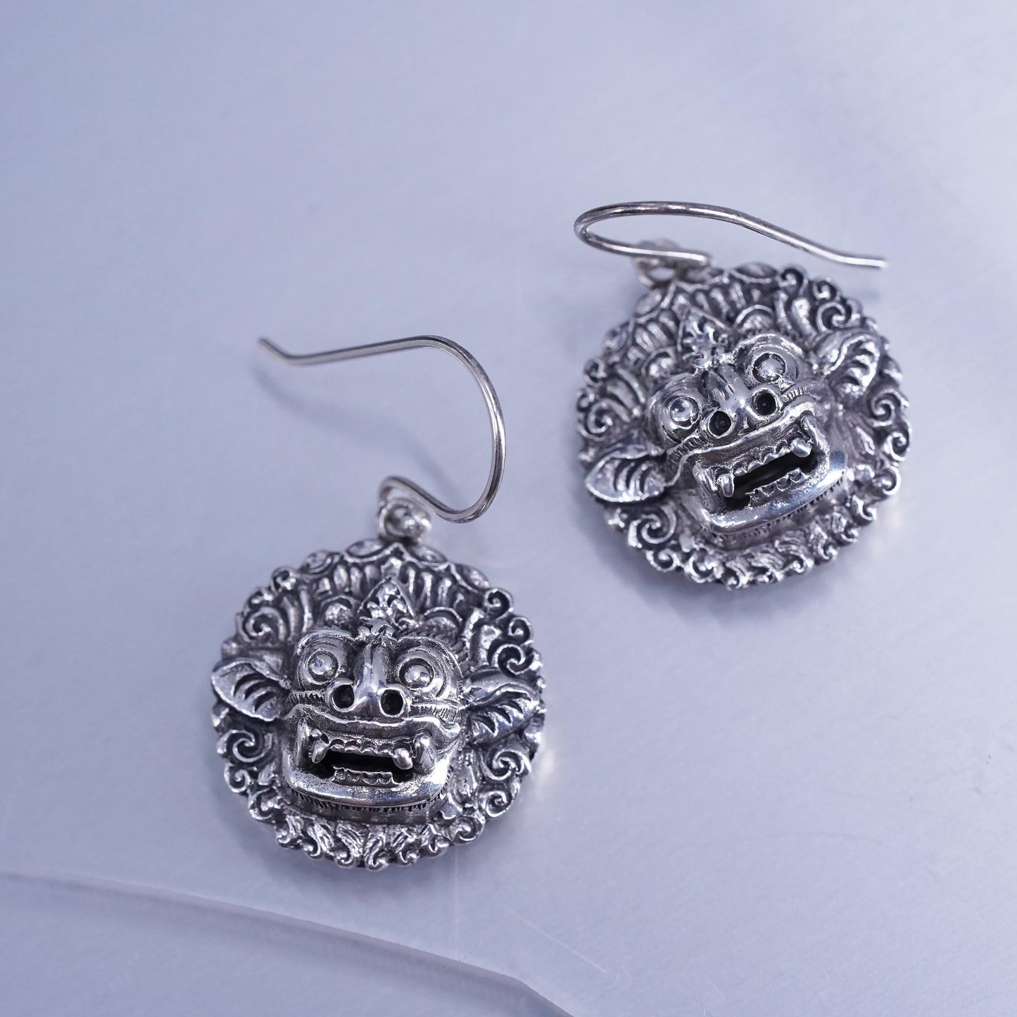 vintage Sterling silver handmade earrings, 925 lion head dangles