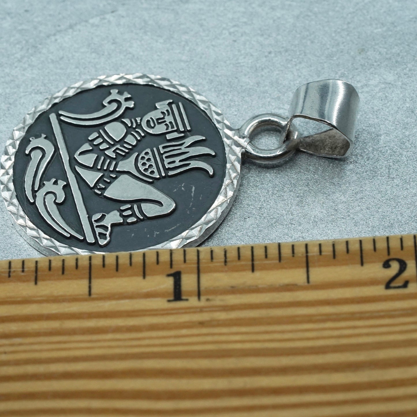 Vintage Mexico sterling 925 silver handmade embossed mayan figure pendant charm