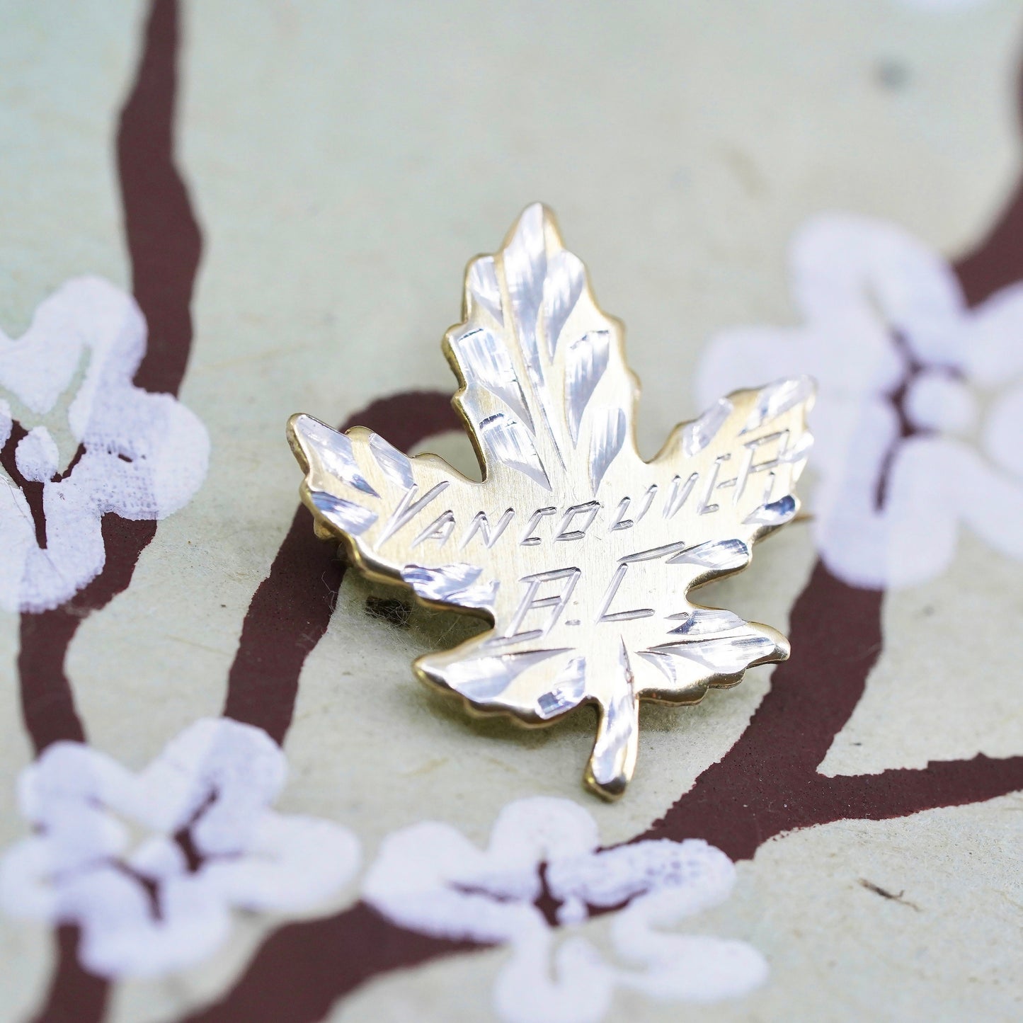 Vintage Sterling silver handmade brooch, 925 maple leaf pin