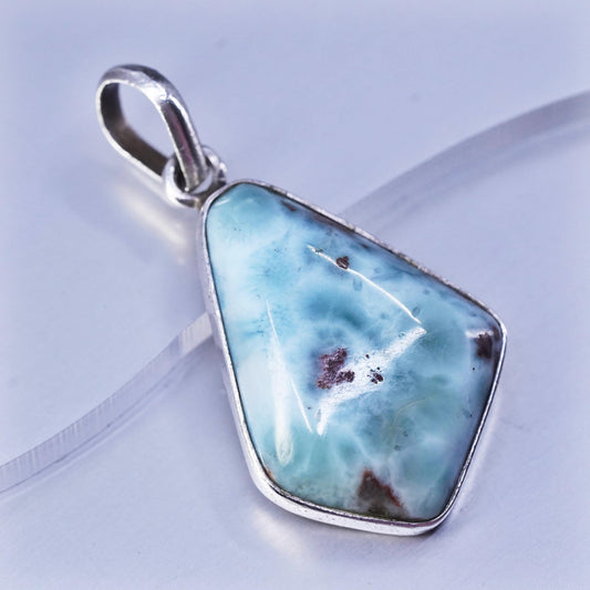 vintage sterling 925 silver handmade pendant with oval larimar