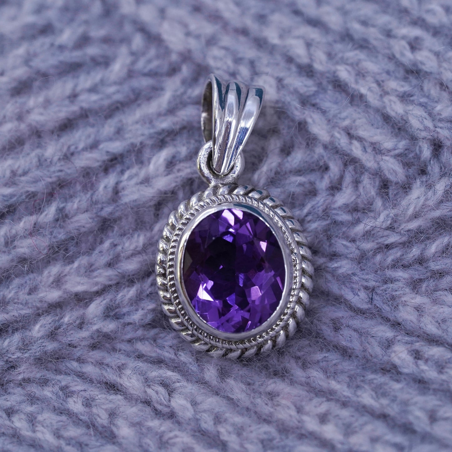 Vintage sterling 925 silver handmade pendant with amethyst and cz