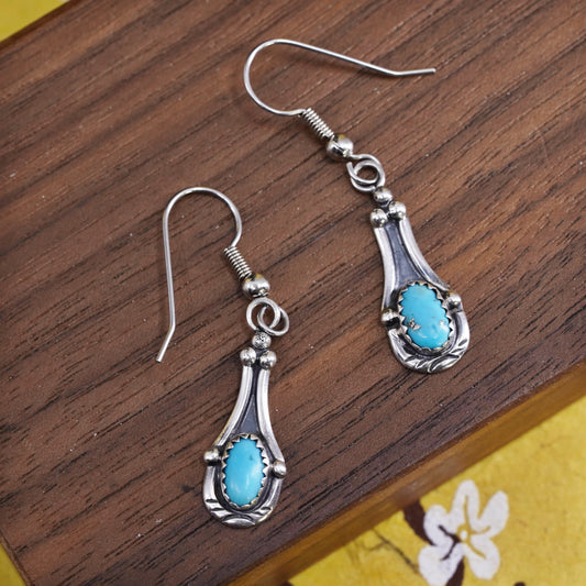 Native American Navajo Lorenzo Sterling 925 silver earrings turquoise