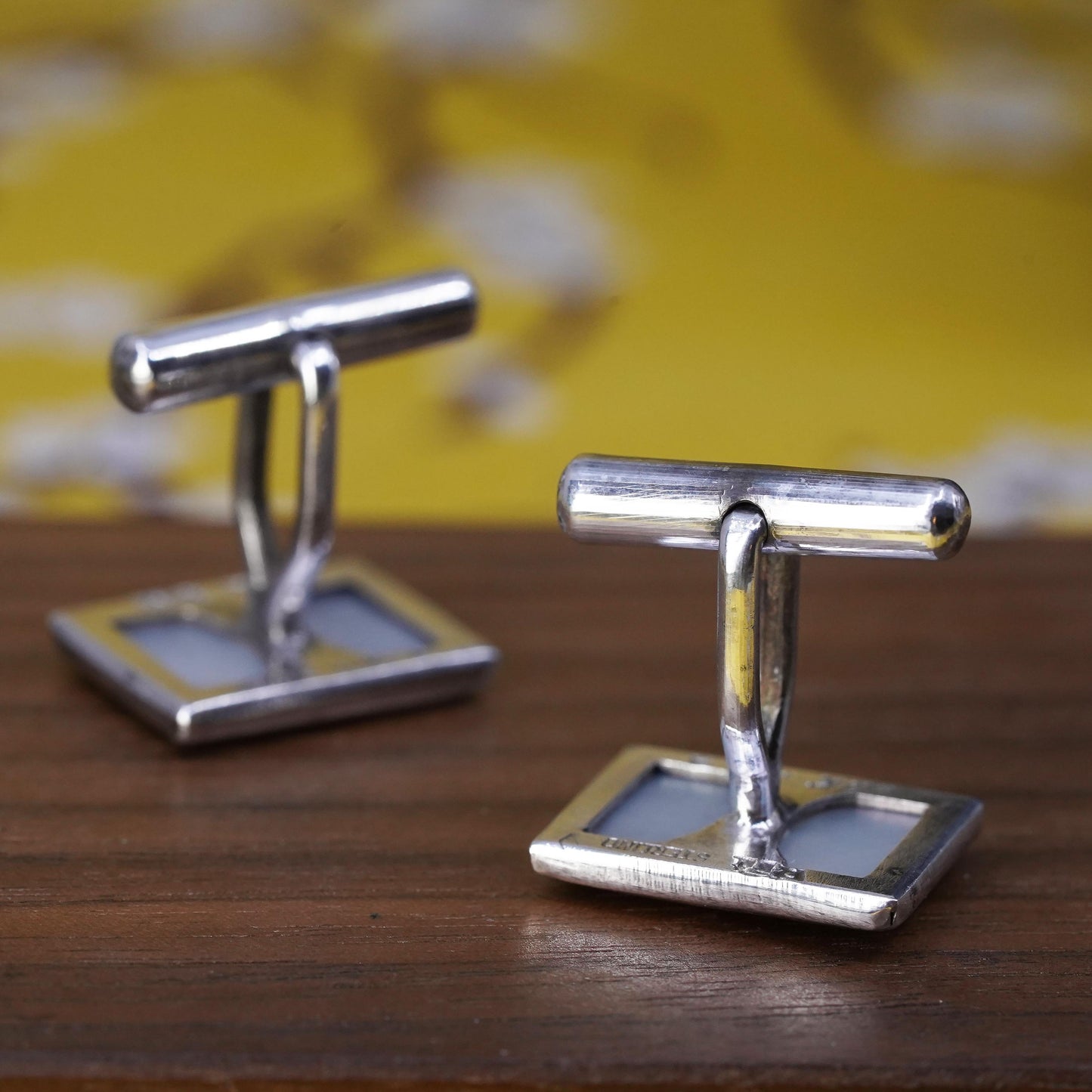 Whitney Kelly sterling silver cufflink, 925 cuff links MOP blessing longevity