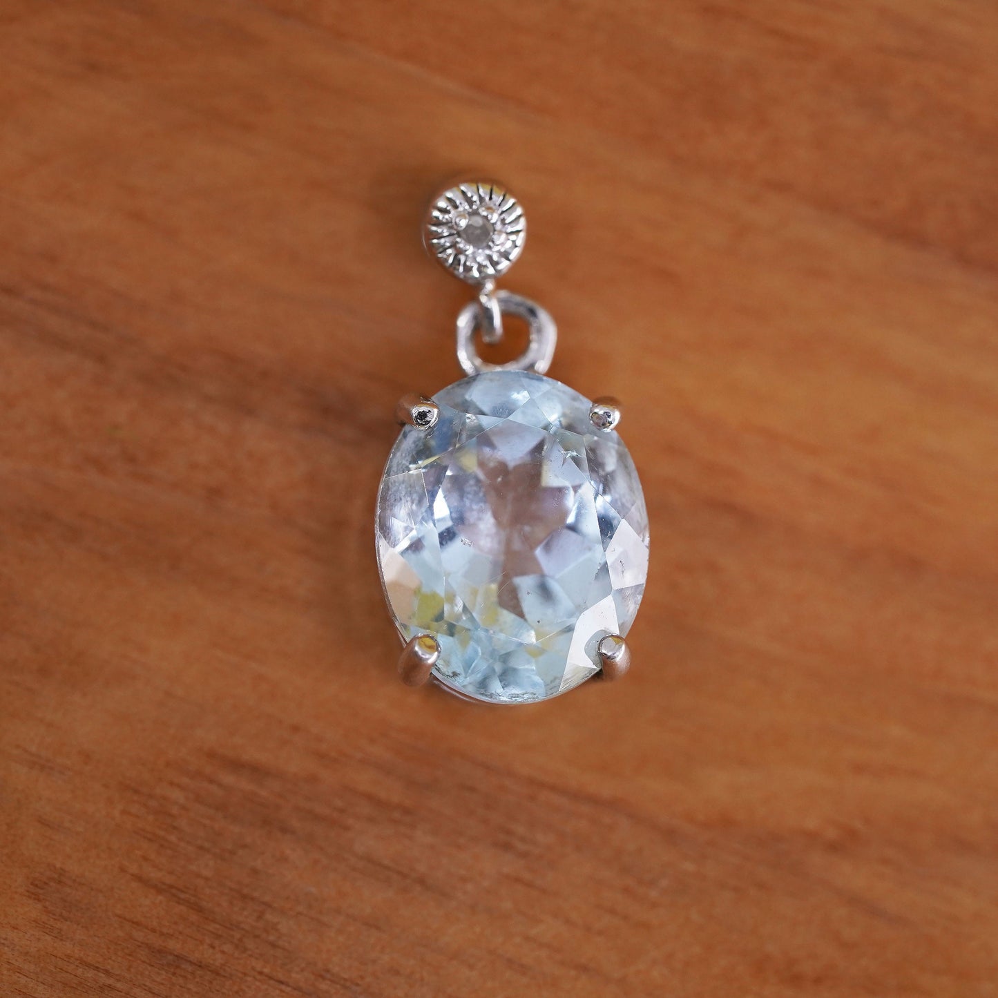 Vintage Sterling silver 925 pendant with blue topaz and diamond