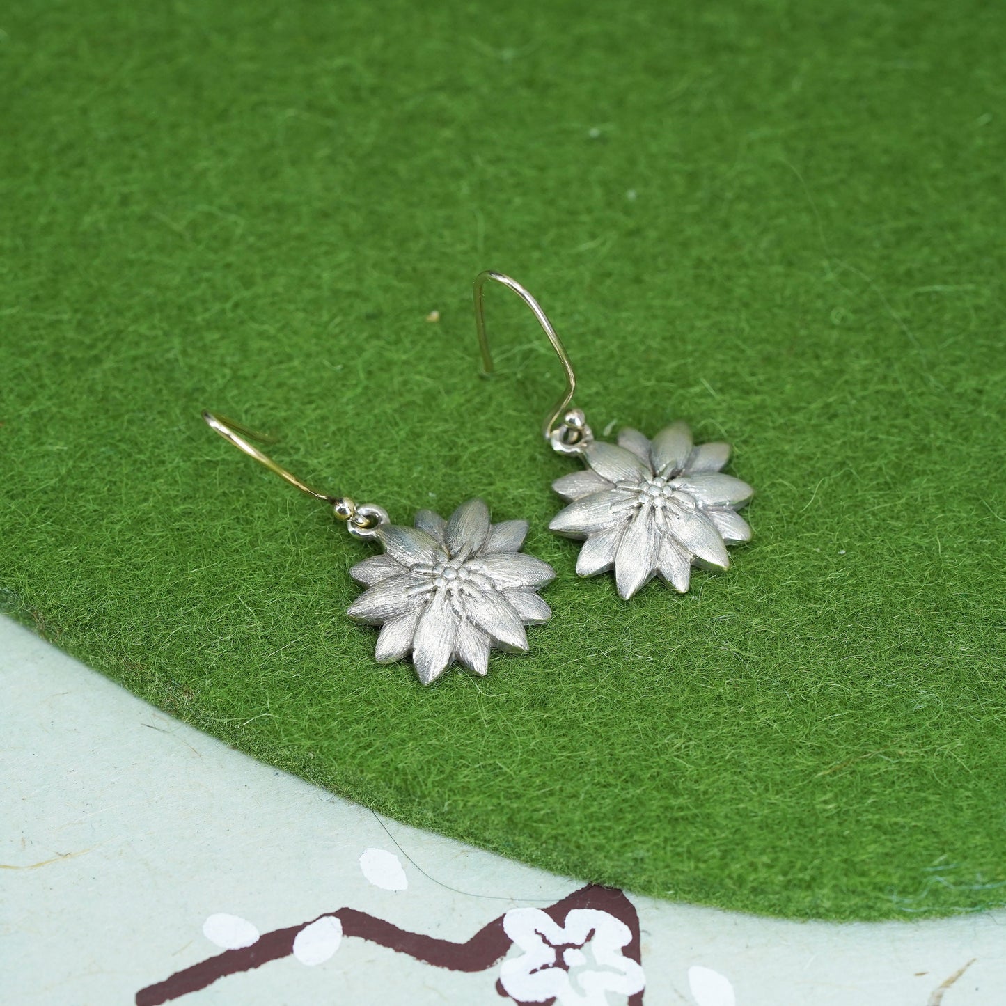 Vintage Sterling 925 silver handmade sunflower flower earrings