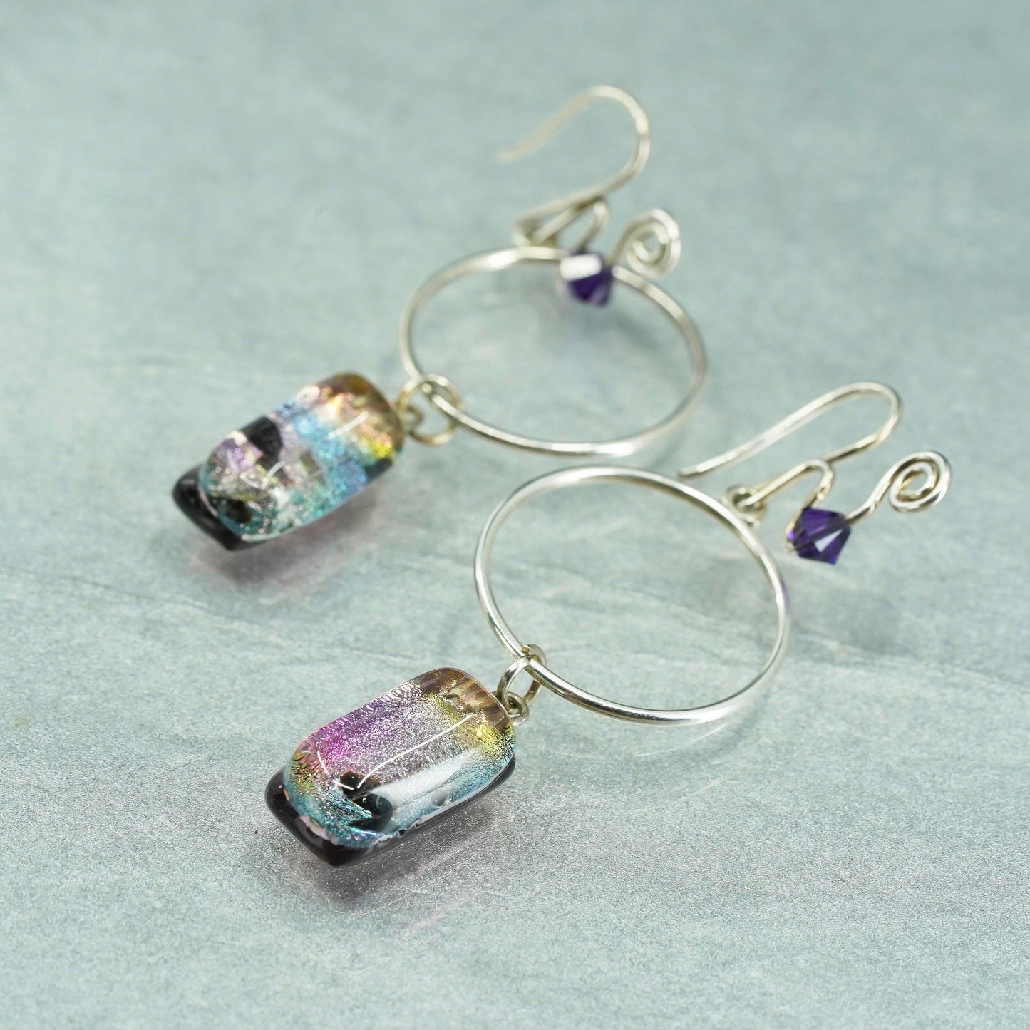 Vintage Sterling 925 silver earrings with artisan glass and purple beads