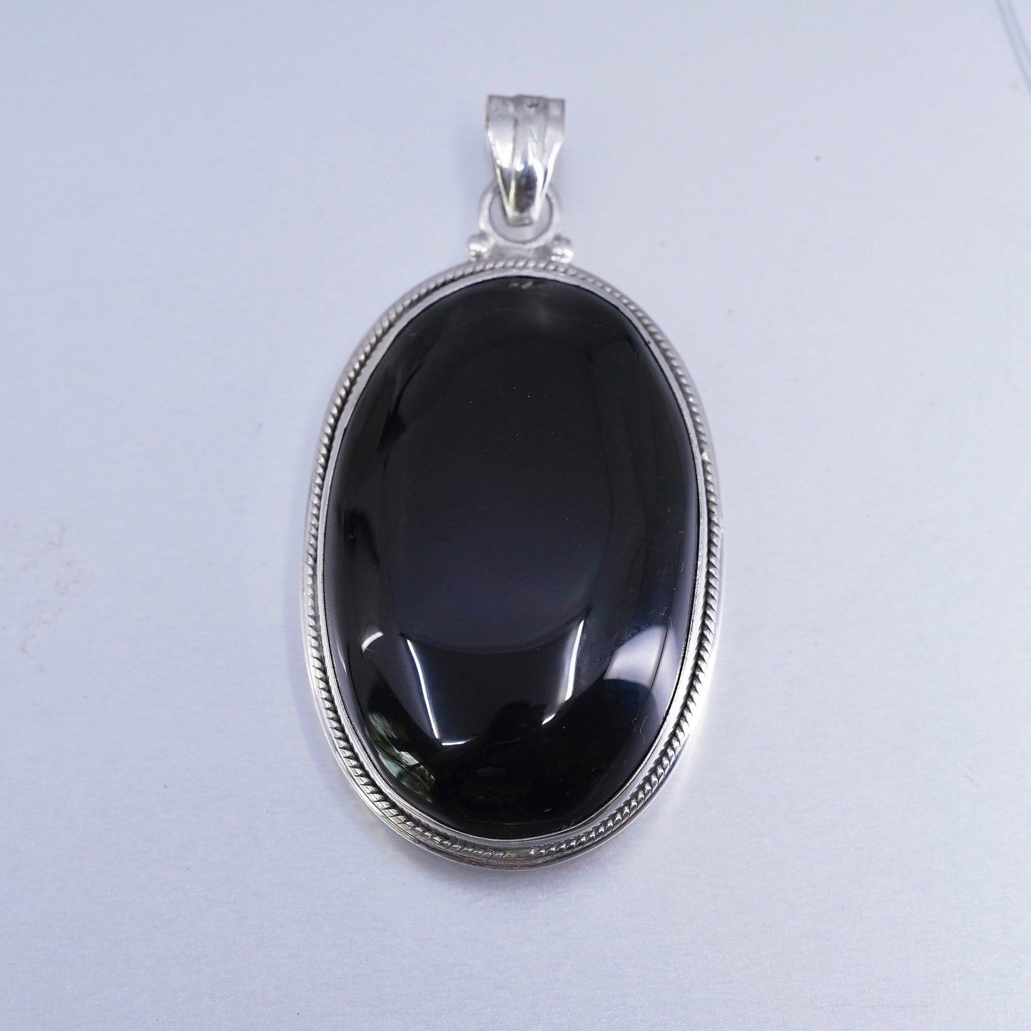 antique sterling 925 silver handmade pendant with oval onyx