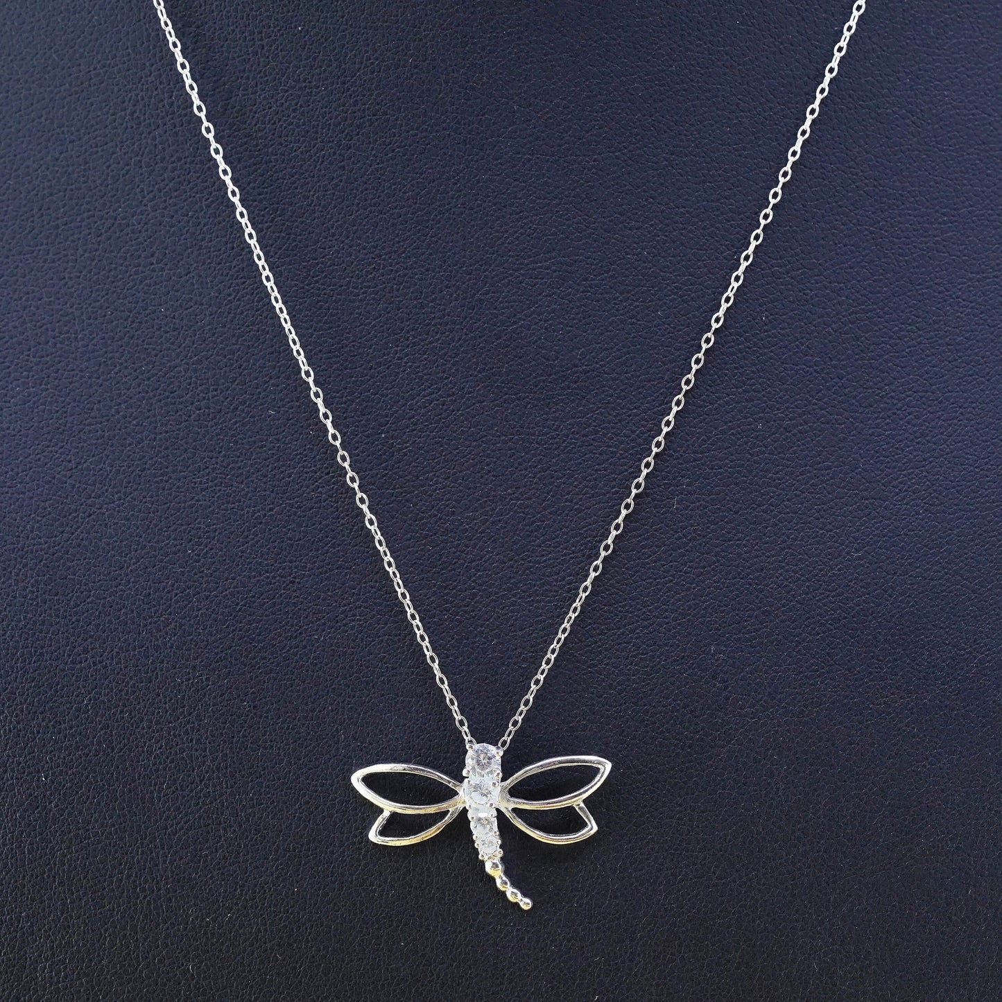 18", Italy Sterling 925 Silver snake Chain Necklace with dragonfly pendant cz