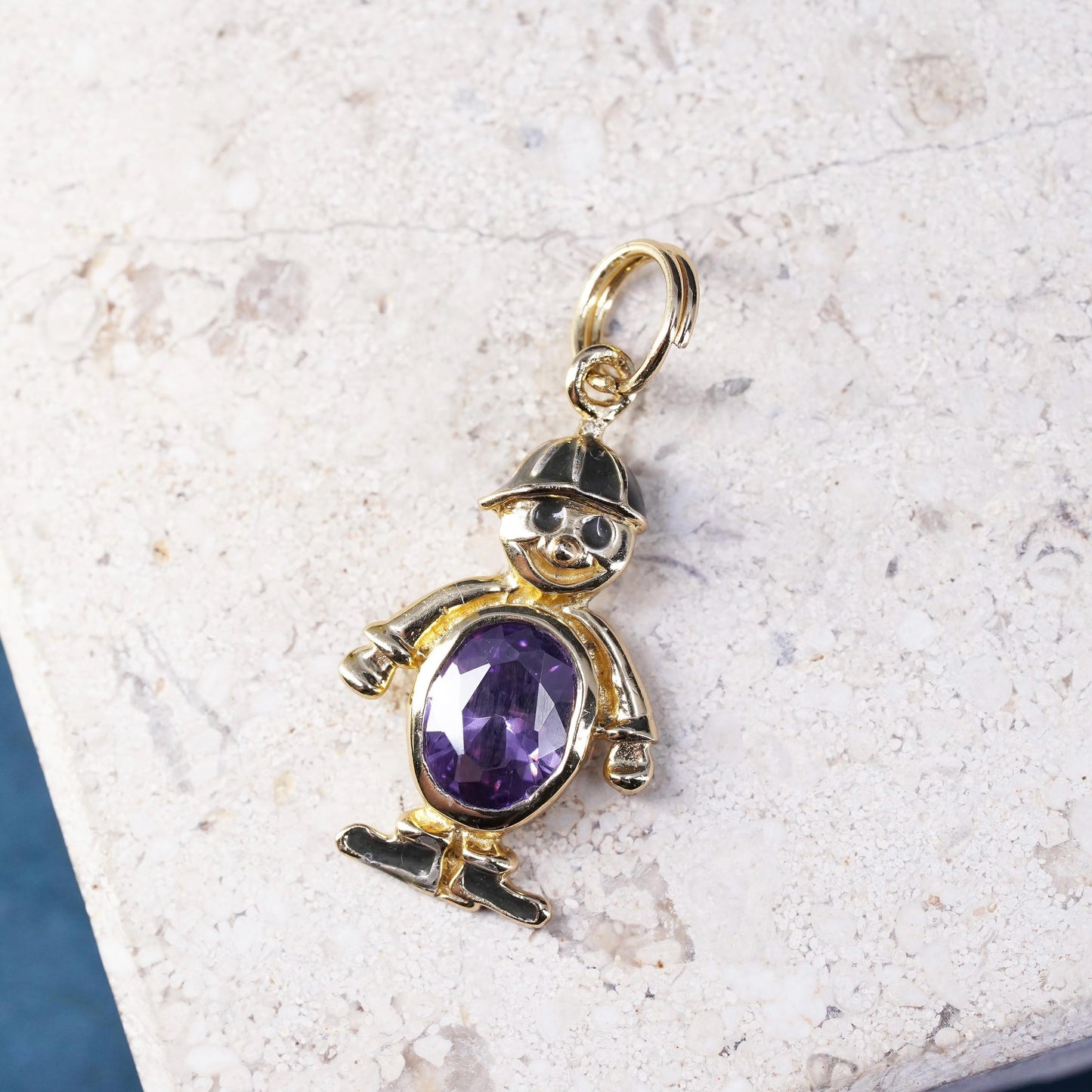 vermeil gold over sterling silver birthstone pendant, 925 boy figure amethyst